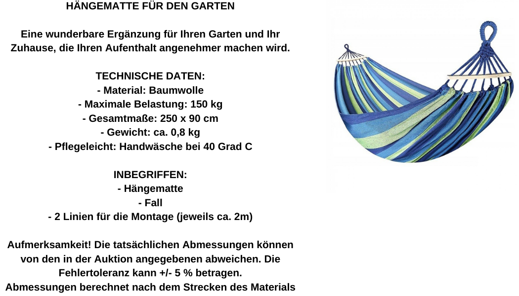 Hängematte Camping Freizeit 250X90 cm 2 Personen Hängematte XXL 150KG