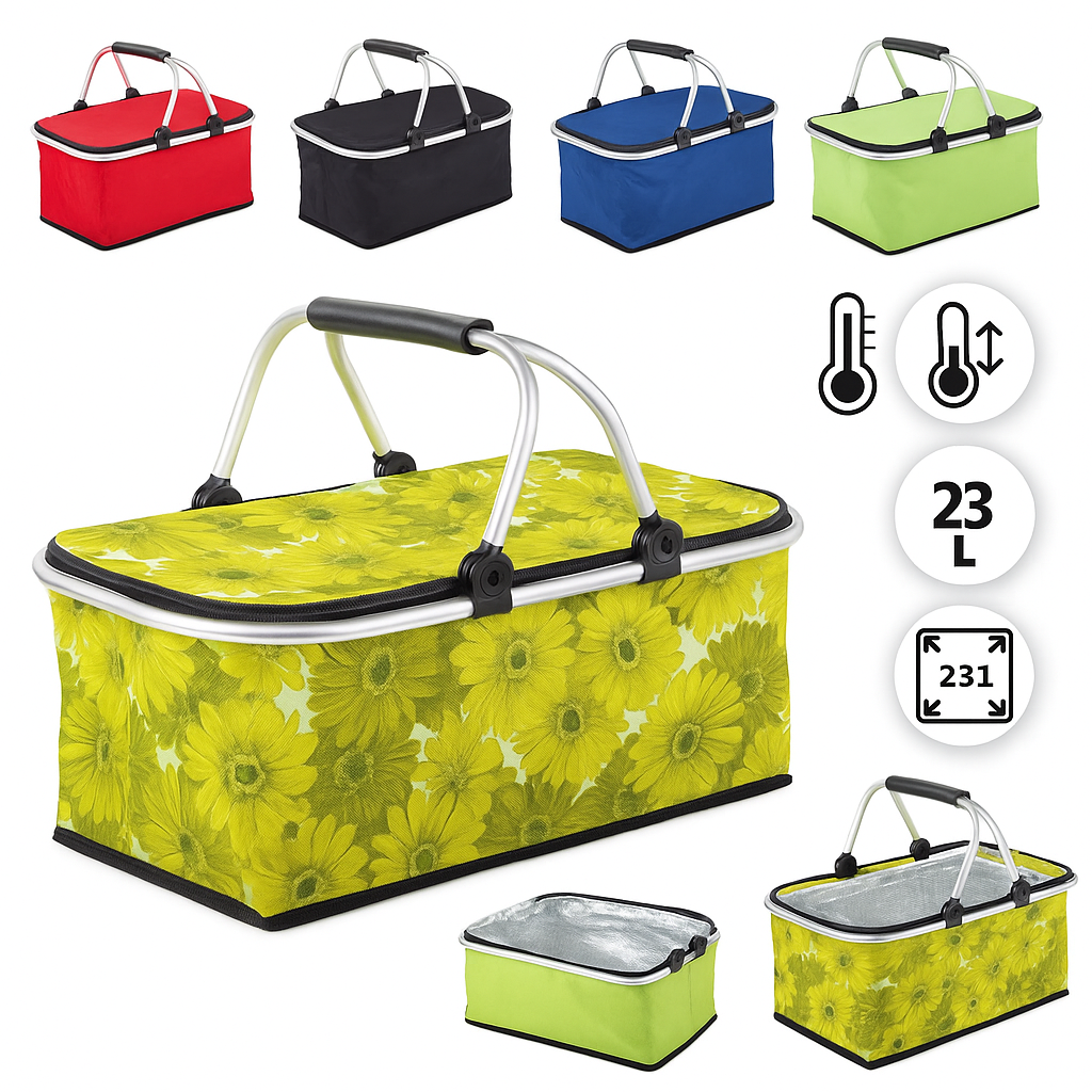 Thermo Einkaufskorb Faltbar 48x28x22cm – Picknickkorb mit Deckel Alu  🧊❄️🧳⛱️🥤