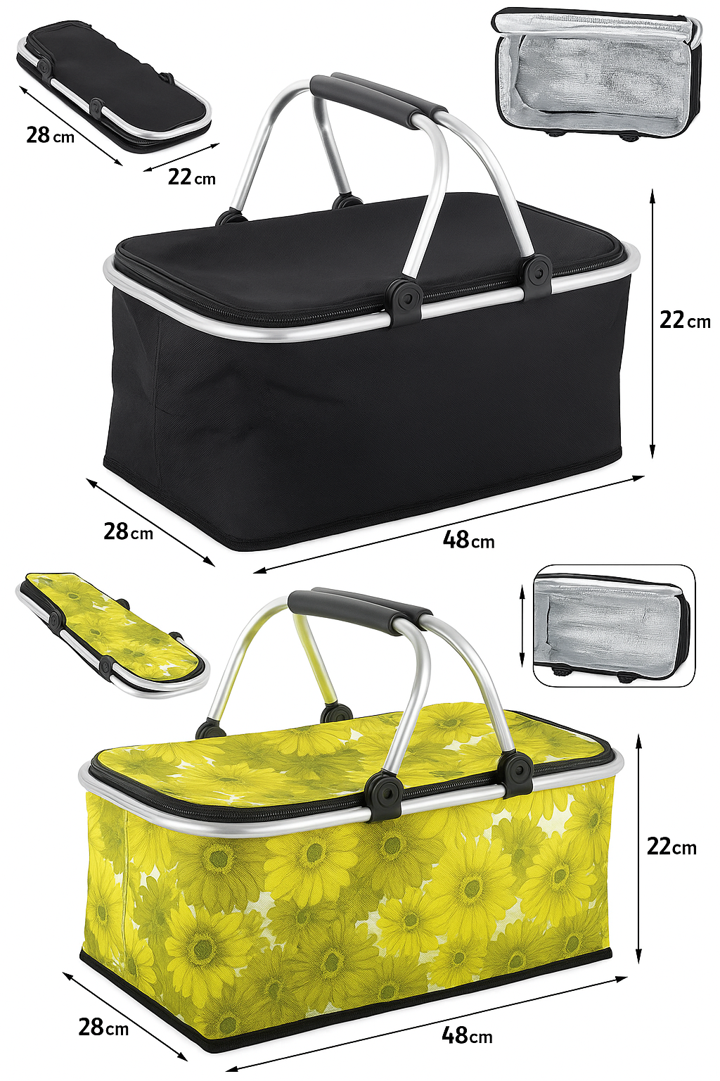 Thermo Einkaufskorb Faltbar 48x28x22cm – Picknickkorb mit Deckel Alu  🧊❄️🧳⛱️🥤