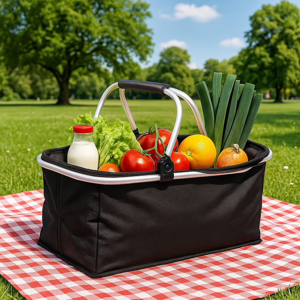 Thermo Einkaufskorb Faltbar 48x28x22cm – Picknickkorb mit Deckel Alu  🧊❄️🧳⛱️🥤