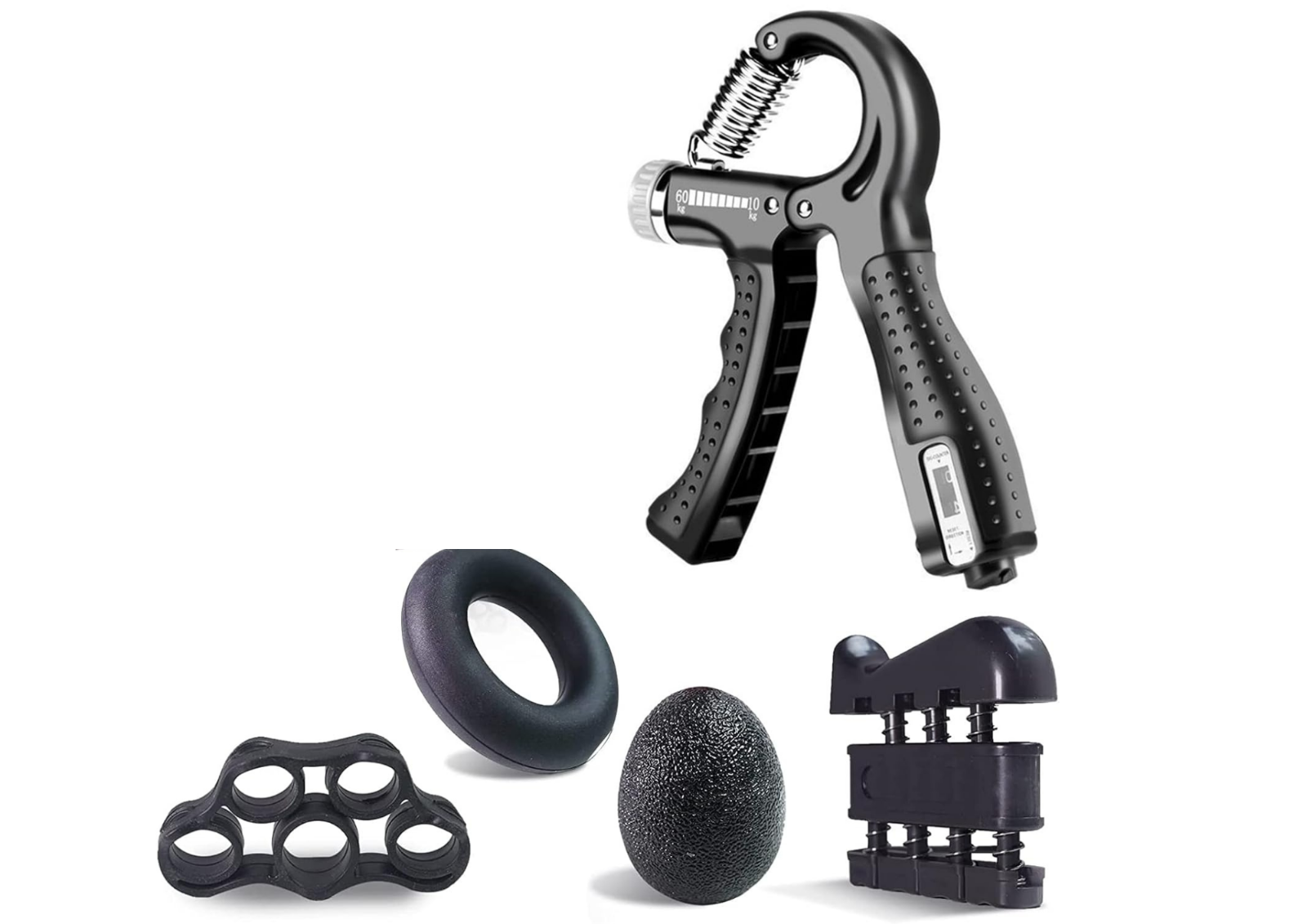 Handtrainer 5er Set mit Zähler – Fingertrainer, Griffball & Ring, 10–60kg 💪💪💪