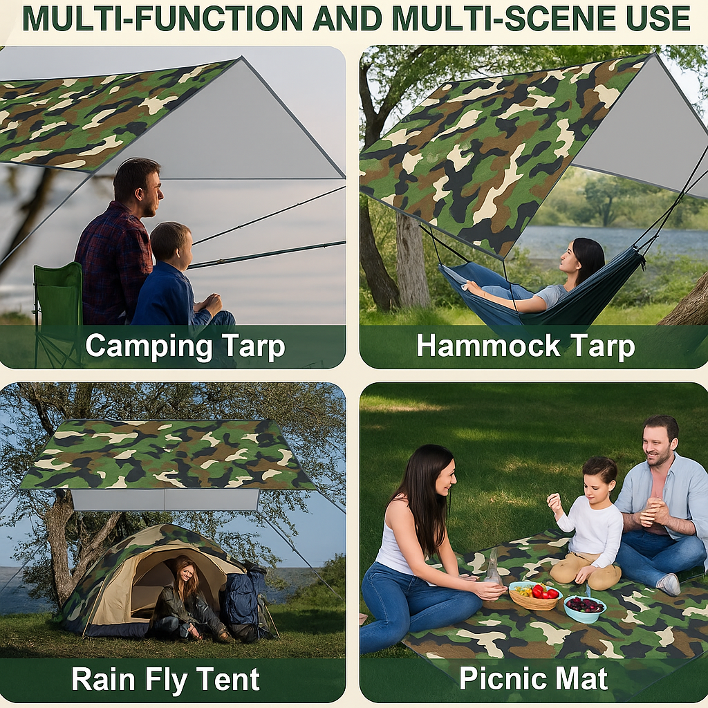 tarp mit ösen Zeltplane 3x3M Tarp wasserdicht UV Schutz Camping mit Ösen +Seile +Her