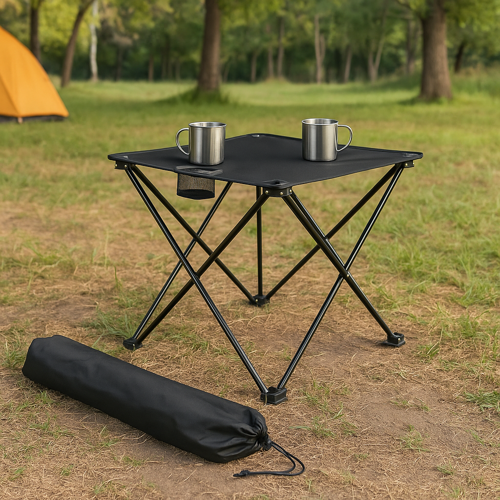 Faltbarer Campingtisch mit Getränkehalter & Tragetasche für Festival & Camping