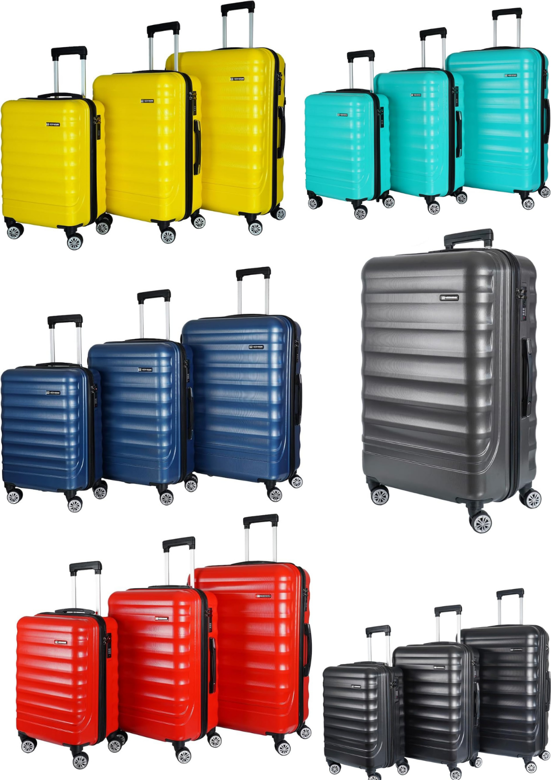 3-teiliges Kofferset aus Hartschale – Reisekoffer M/L/XL mit 4 Rollen & Zahlenschloss – ABS Trolley in Blau für Flugreisen & Urlaub