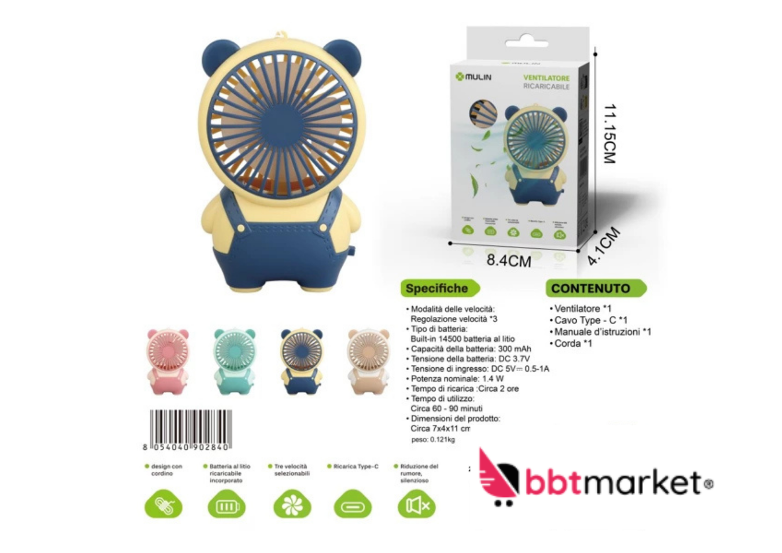 Mini USB Ventilator Wiederaufladbar Kinder Lüfter 3 Stufen leise 🌀💨🖐️🔋🌬️☀️❄