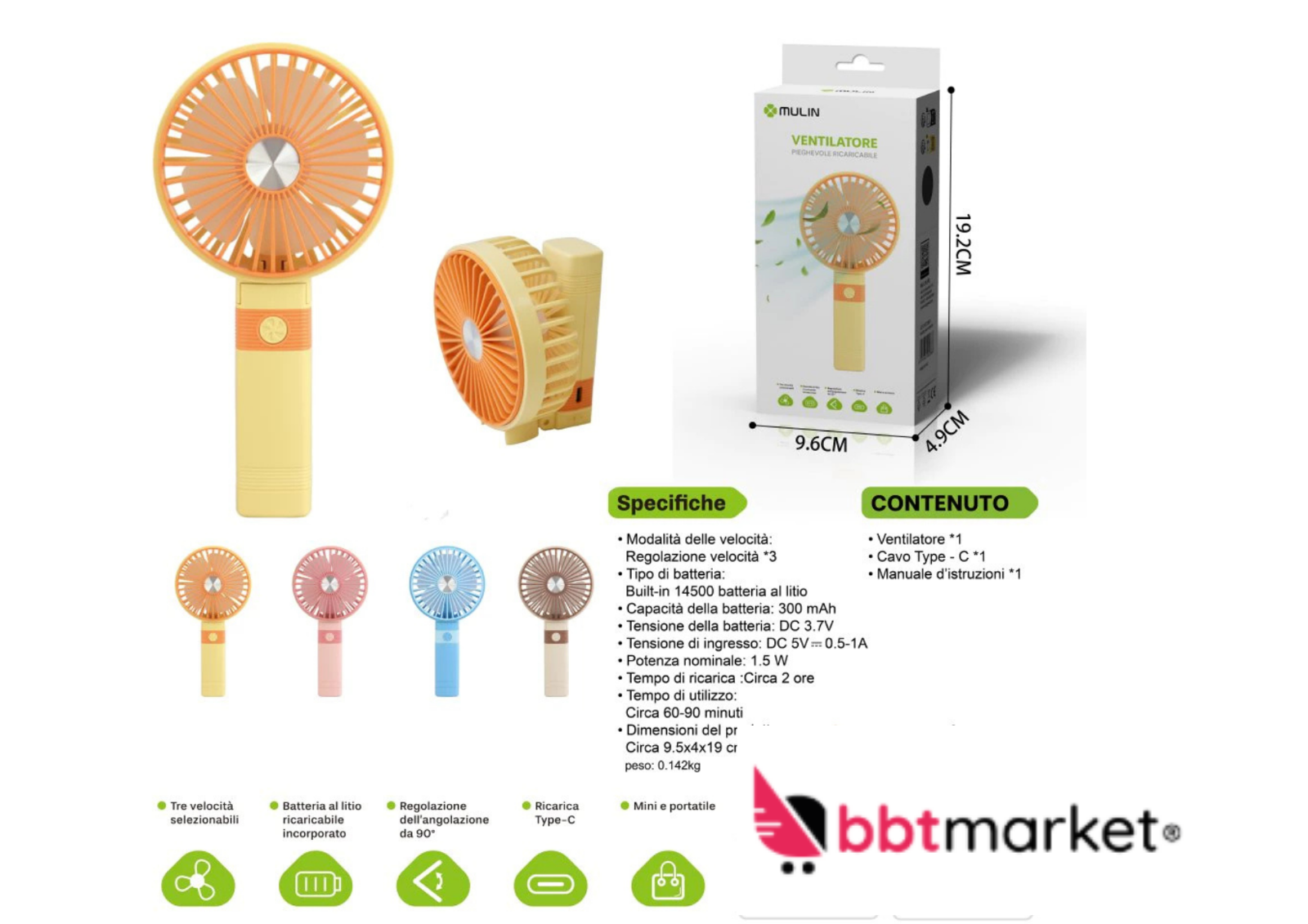 USB Mini Ventilator mit Handyhalterung 3 Stufen tragbar wiederaufladbar Sommer ❄