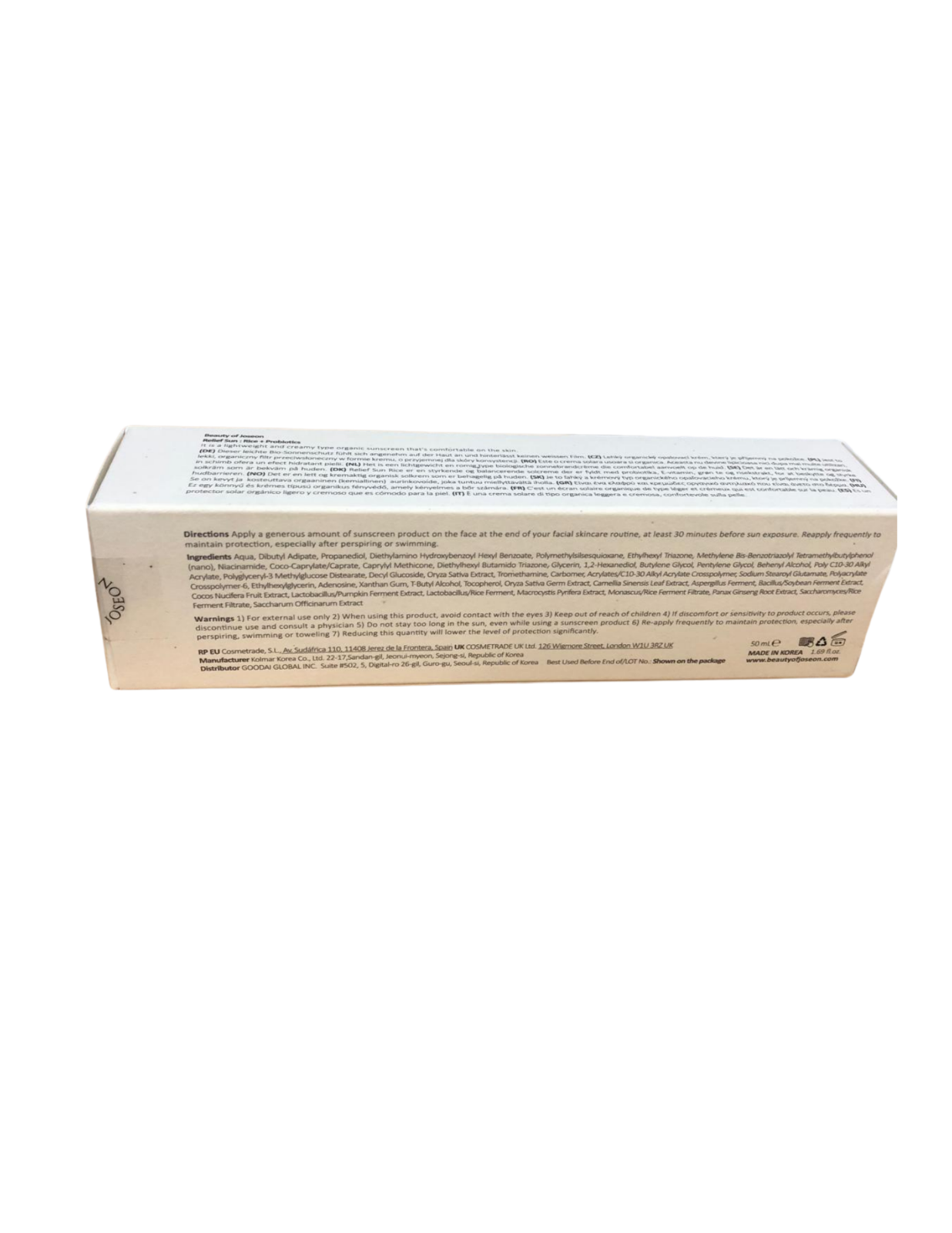 Beauty of Joseon Relief Sun SPF50+ Sonnencreme 50ml Reis & Probiotika