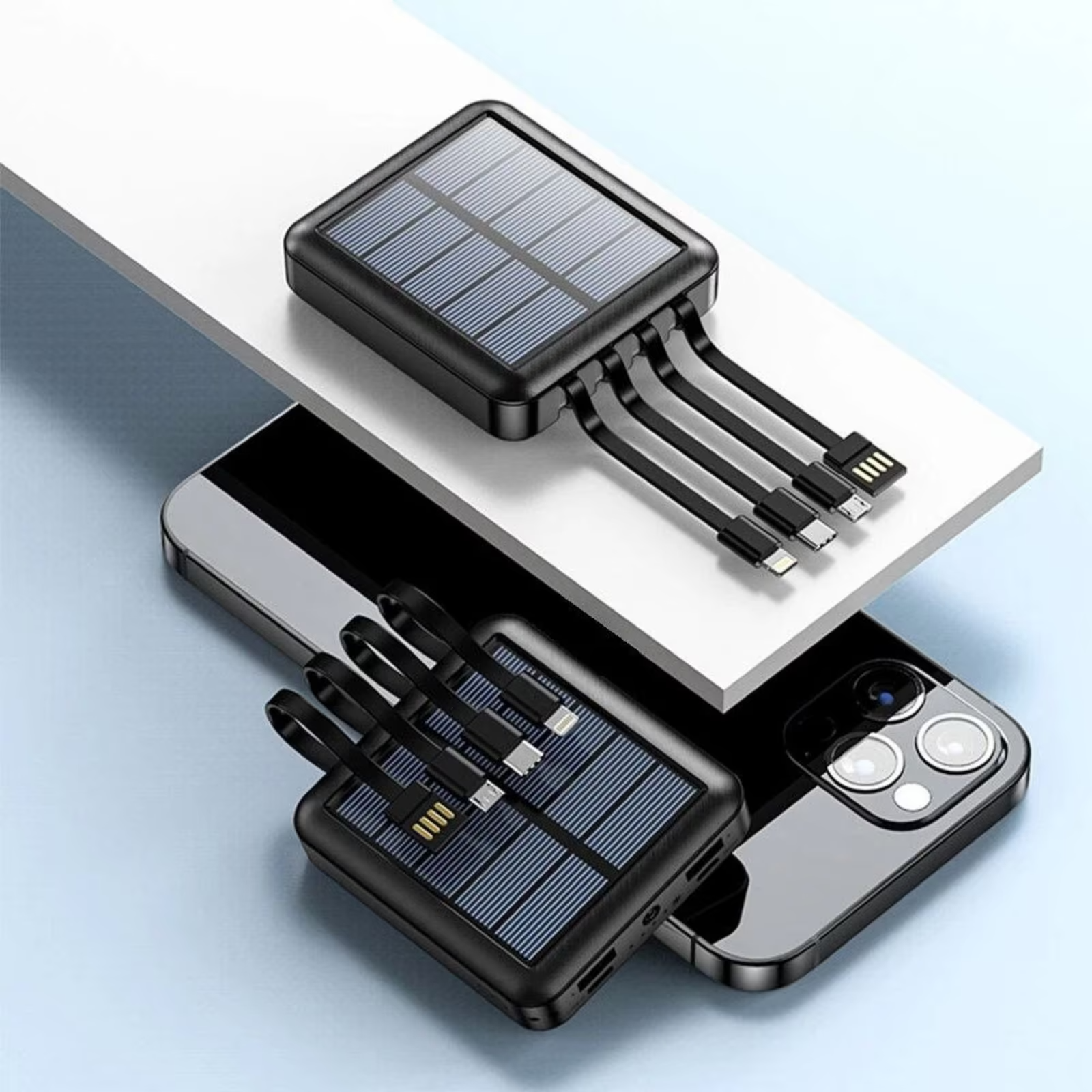 Solar Powerbank 10000mAh Externer Akku Ladegerät USB LED Taschenlampe