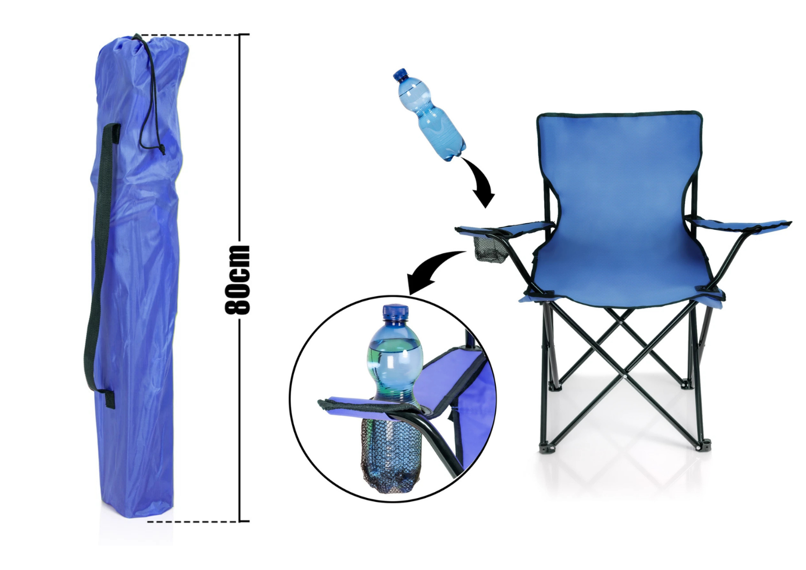3x Klappstuhl Campingstuhl Anglerstuhl Blau mit Getränkehalter & Tragetasche