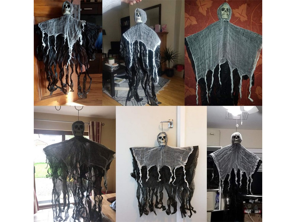 3 x Halloween Deko Hängendes Gespenst Skelett Totenkopf Geist 80cm 🎃👻