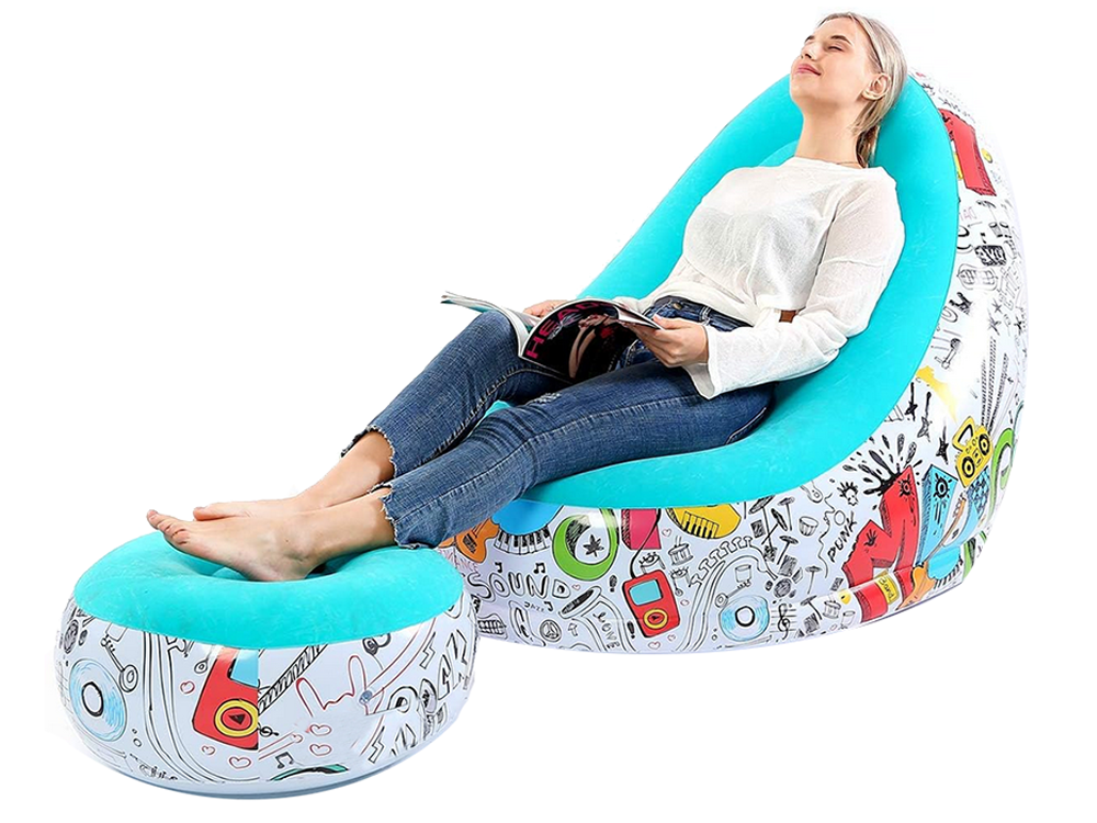 Aufblasbarer Gartensessel mit Fußstütze Strand Liegestuhl Pouf + Pumpe