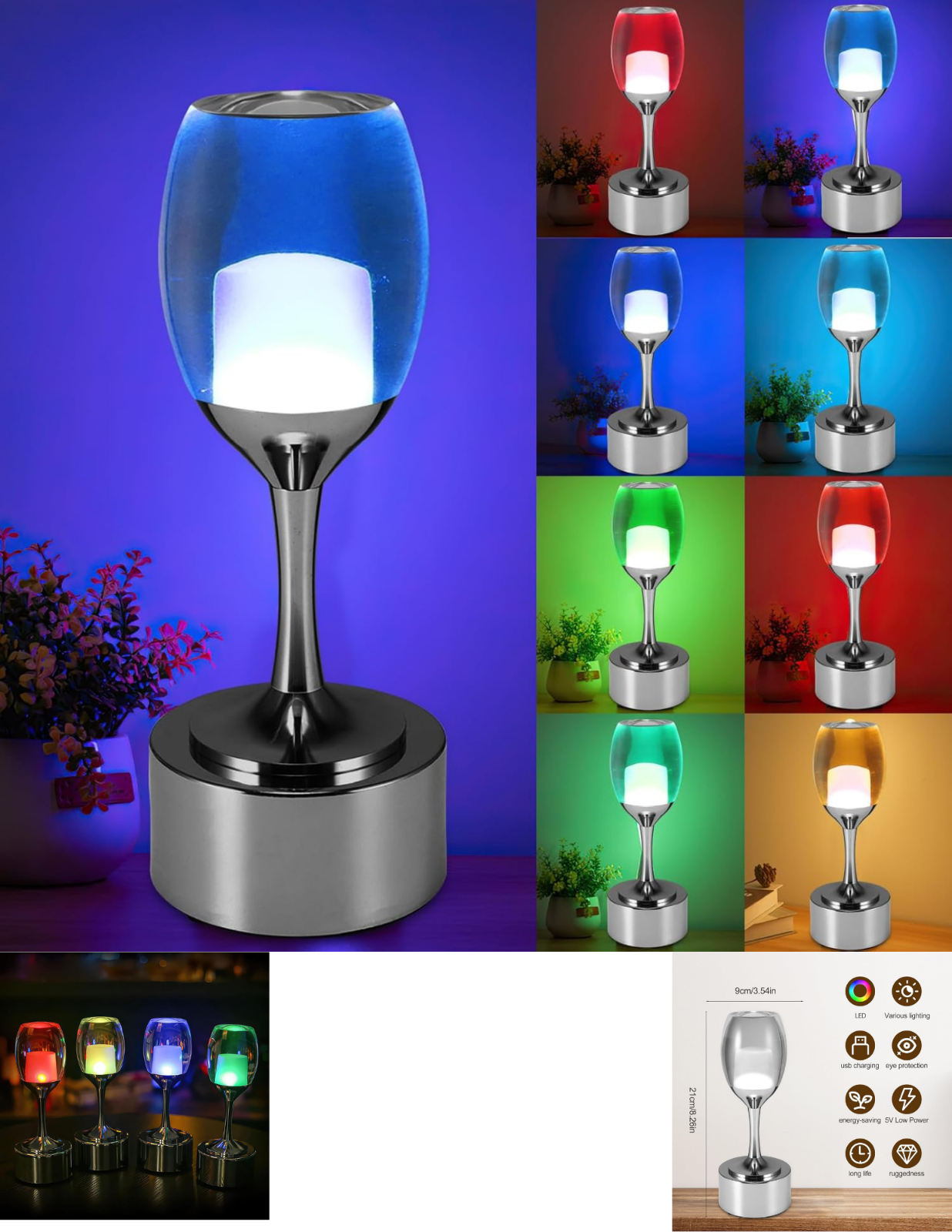 LED Nachttischlampe Kabellos Acryl USB Lade Tischlampe 7 Farben Deko