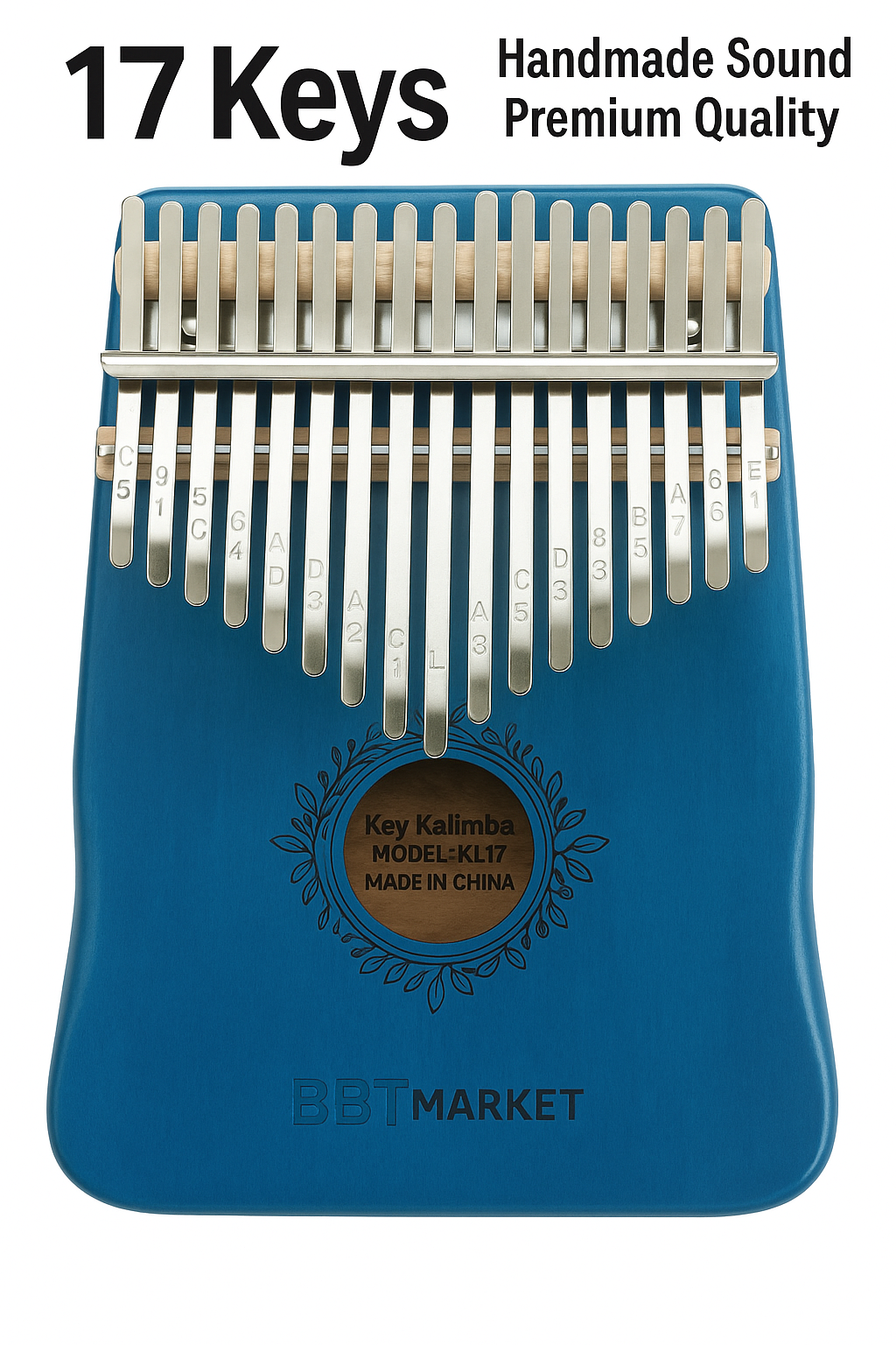 Kalimba 17 Tasten Daumenklavier Fingerpiano Blau Holz mit Tasche & Noten