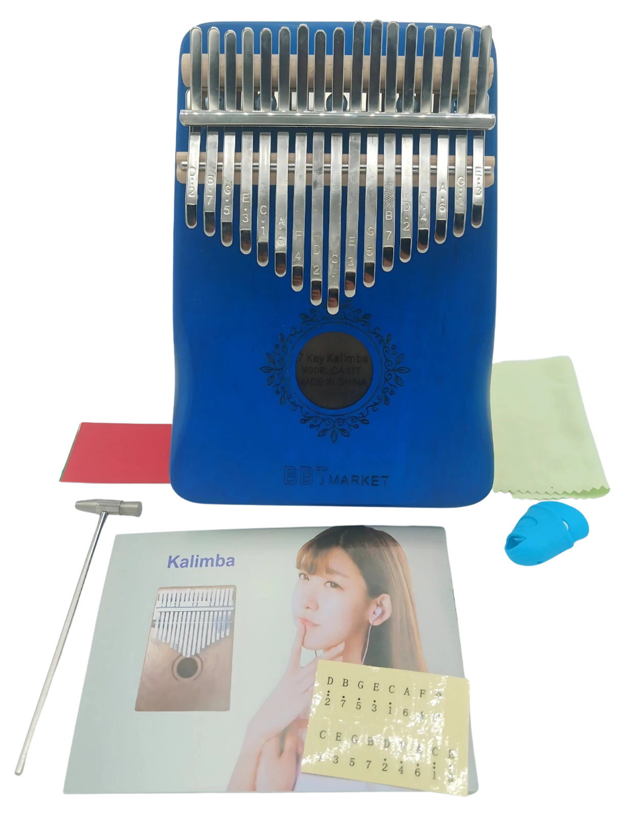 Kalimba 17 Tasten Daumenklavier Fingerpiano Blau Holz mit Tasche & Noten