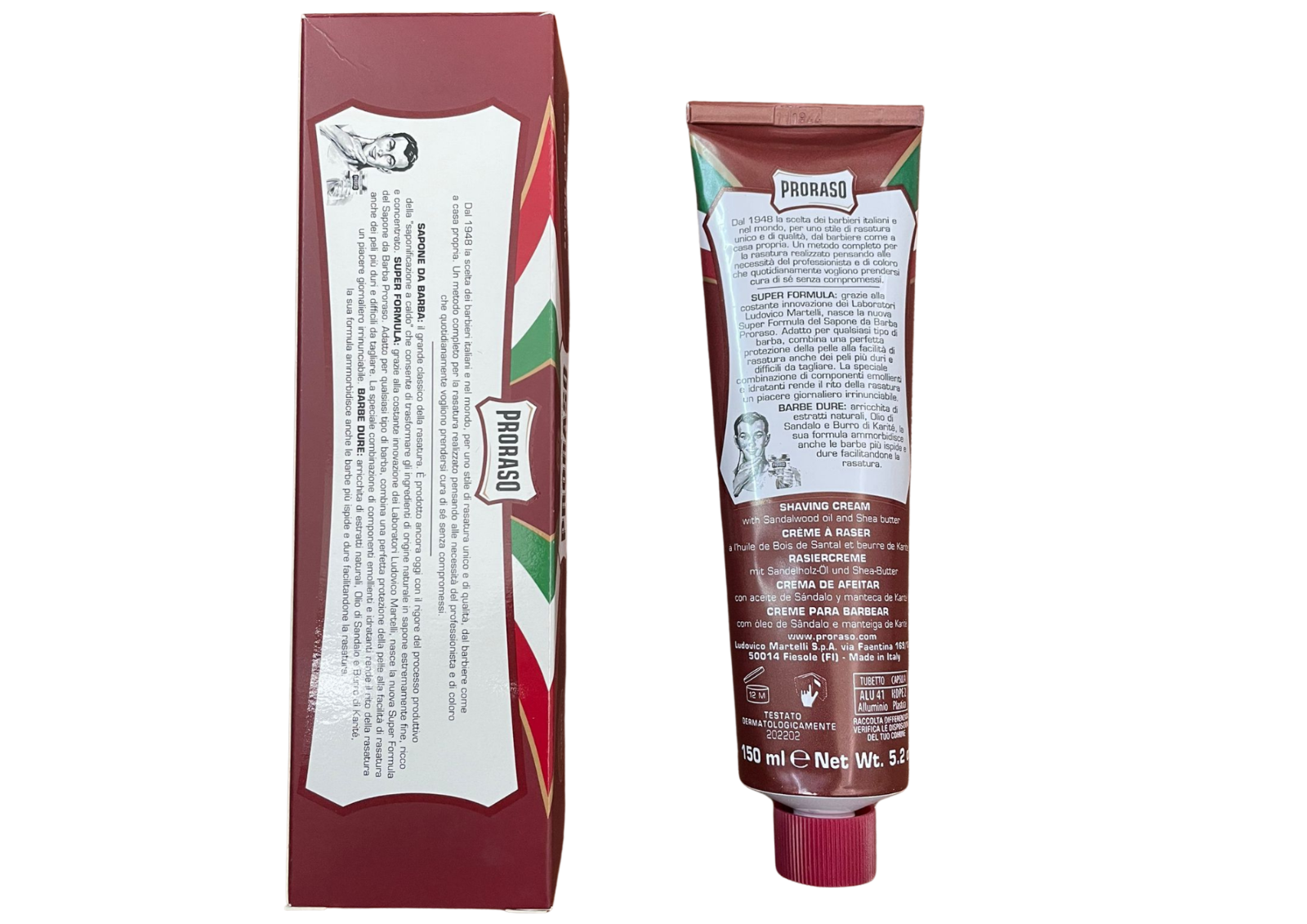 Proraso Rasiercreme Rot 150 ml – Sandelholz & Sheabutter für eine sanfte Rasur