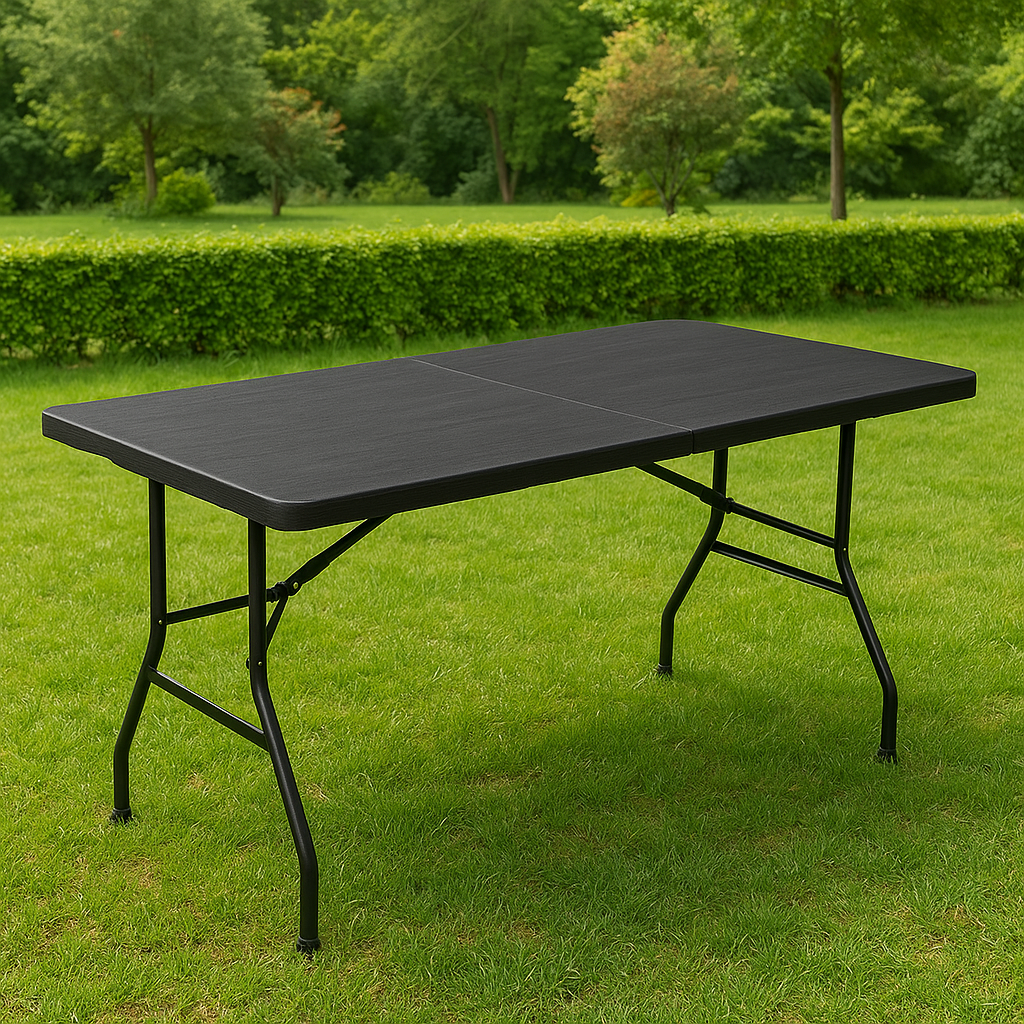 Klappbarer Gartentisch 180cm Schwarz HDPE Koffertisch Camping Party