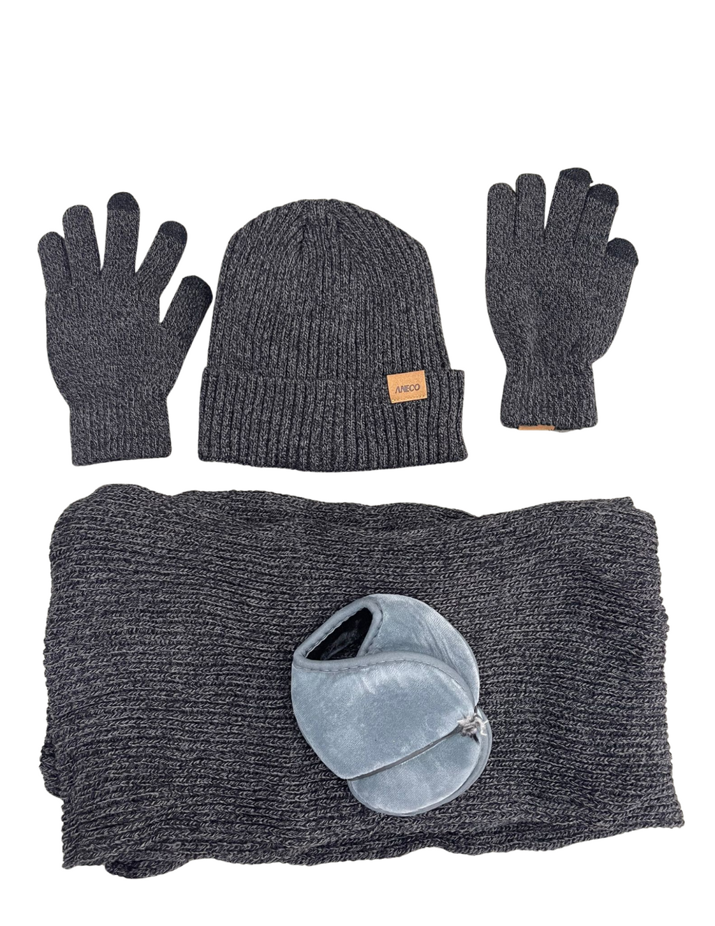mütze schal handschuh set herren Herren Winterset 4-teilig 🧣 Mütze Schal Handschuhe Ohrenwärmer Strick
