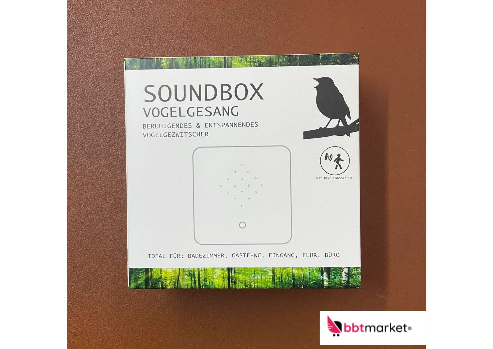Soundbox Vogelgezwitscher mit Bewegungssensor – Beruhigender Vogelgesang für Bad, Flur & Büro