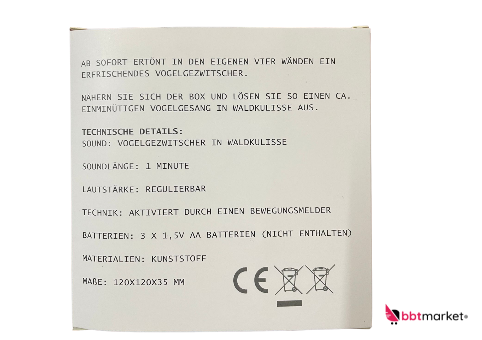 Soundbox Vogelgesang im Wald - 12 cm - Vogel Zwitscher Sound Box Bewegungsmelder