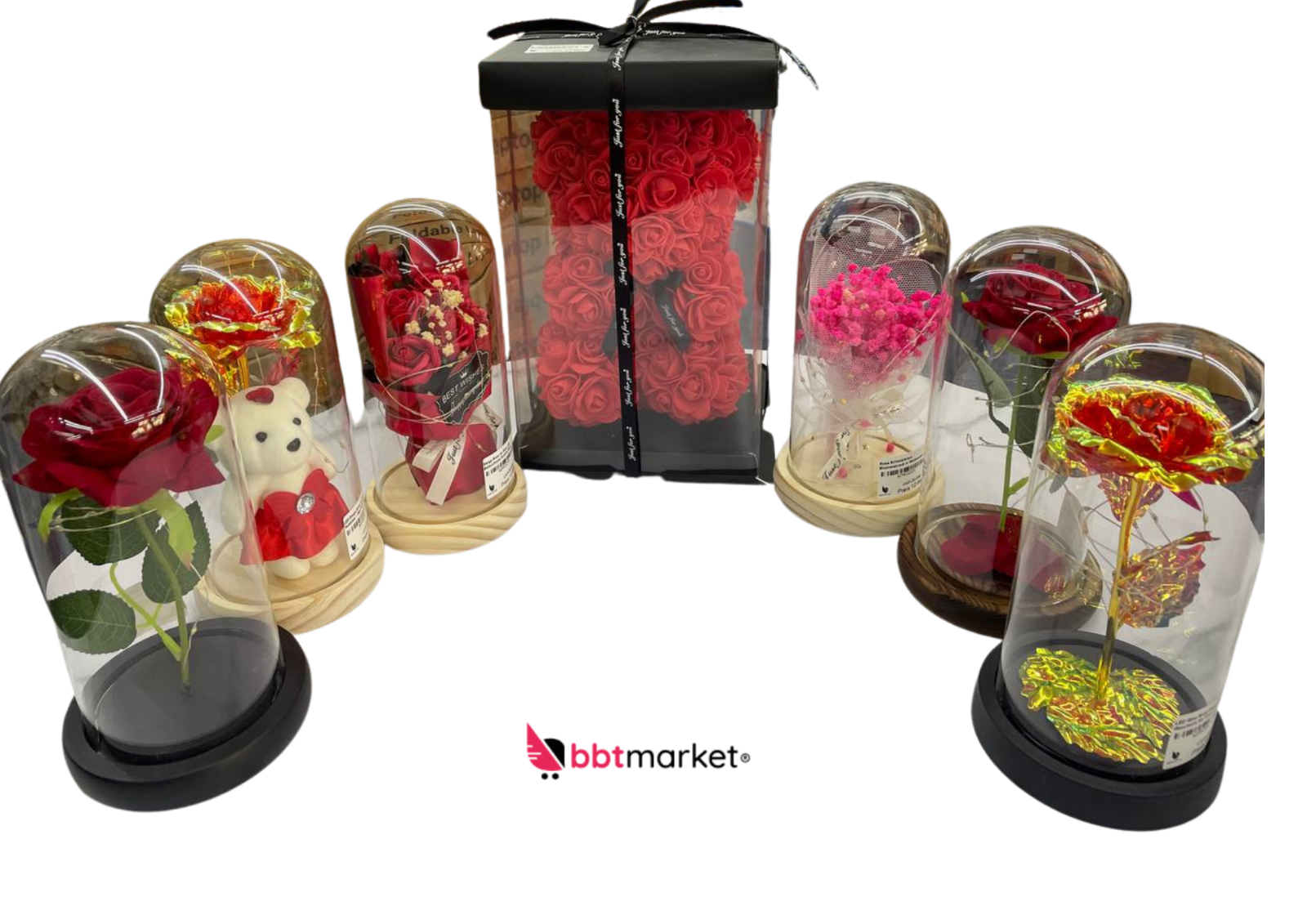 LED Blumen Geschenk im Glas mit Licht 🌸 Deko Rose & Bär für Valentinstag