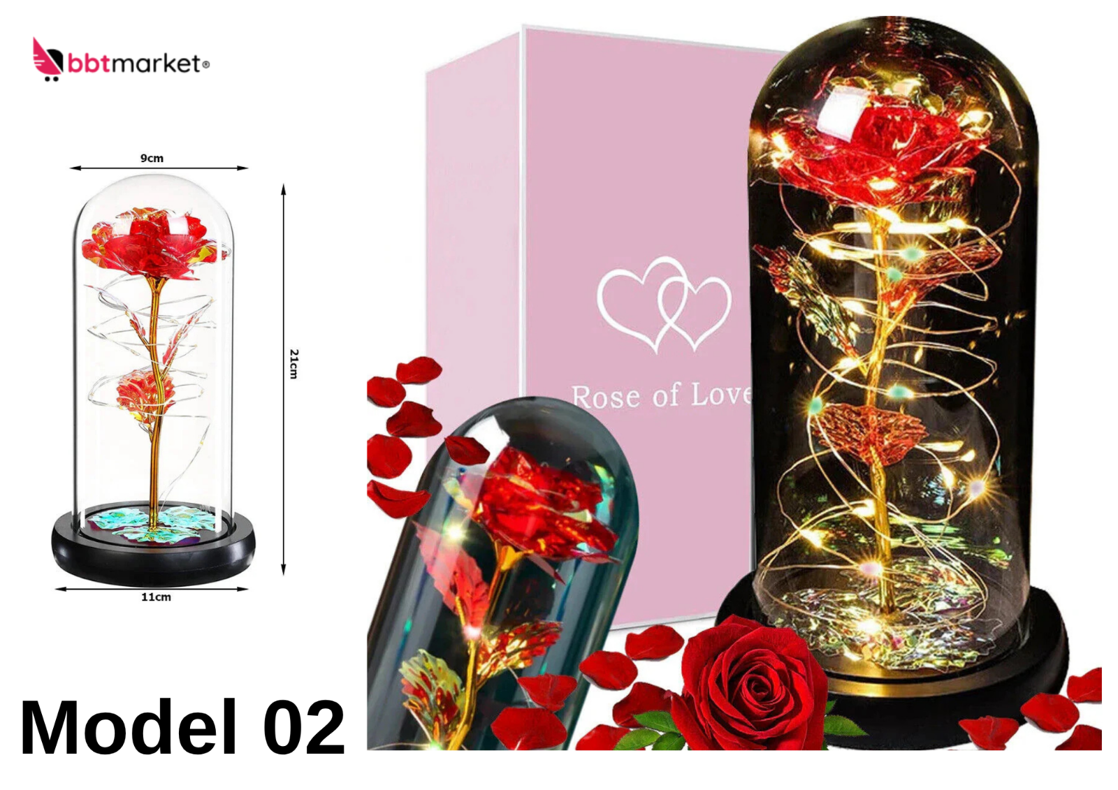 LED Blumen Geschenk im Glas mit Licht 🌸 Deko Rose & Bär für Valentinstag