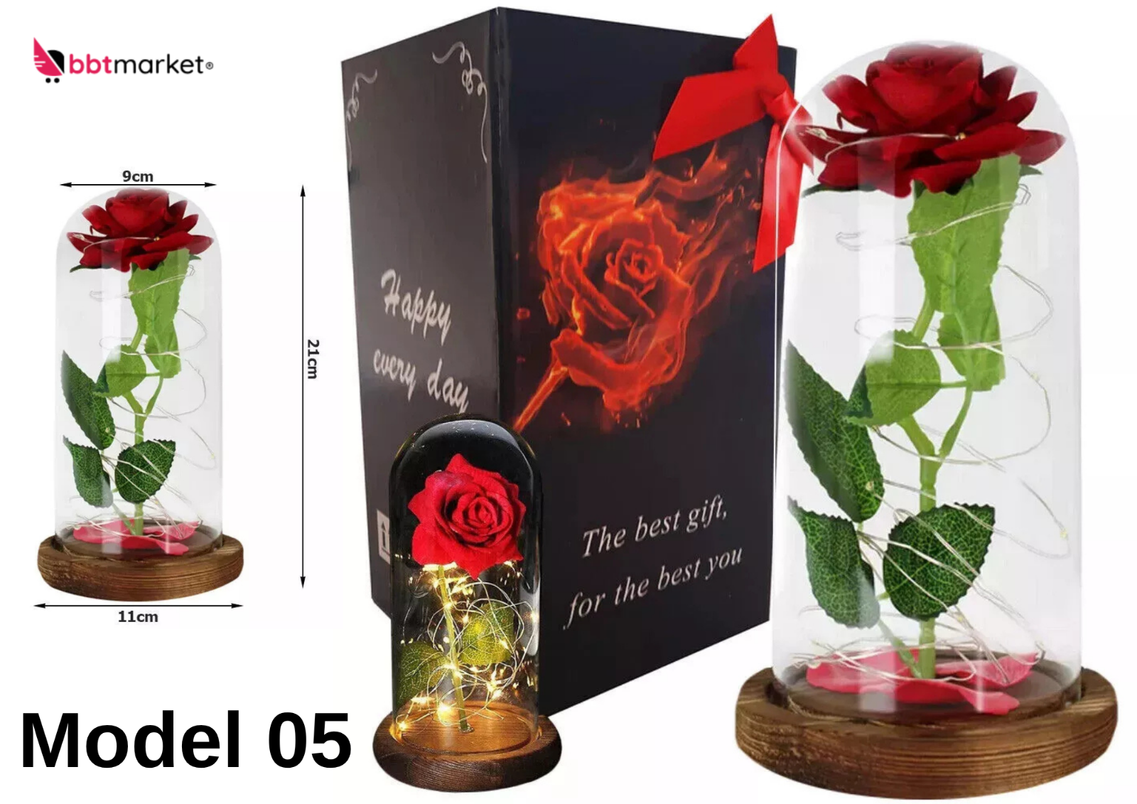 LED Blumen Geschenk im Glas mit Licht 🌸 Deko Rose & Bär für Valentinstag