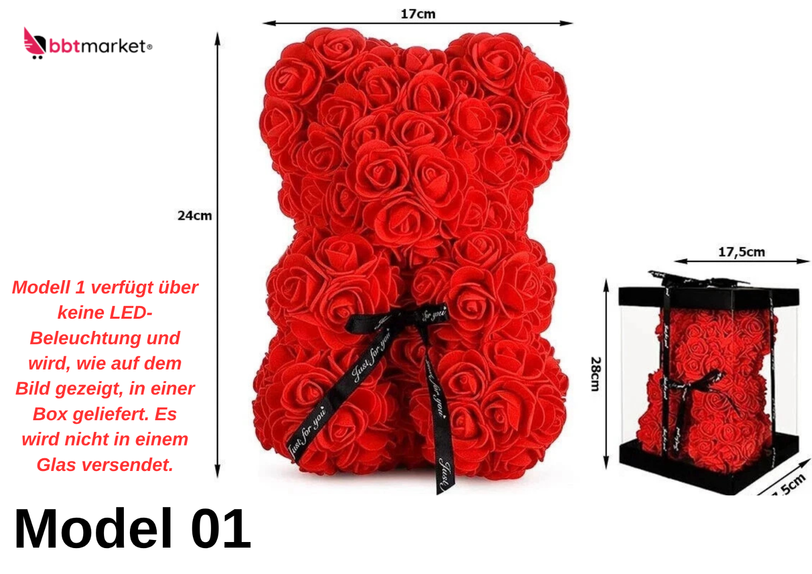 LED Blumen Geschenk im Glas mit Licht 🌸 Deko Rose & Bär für Valentinstag