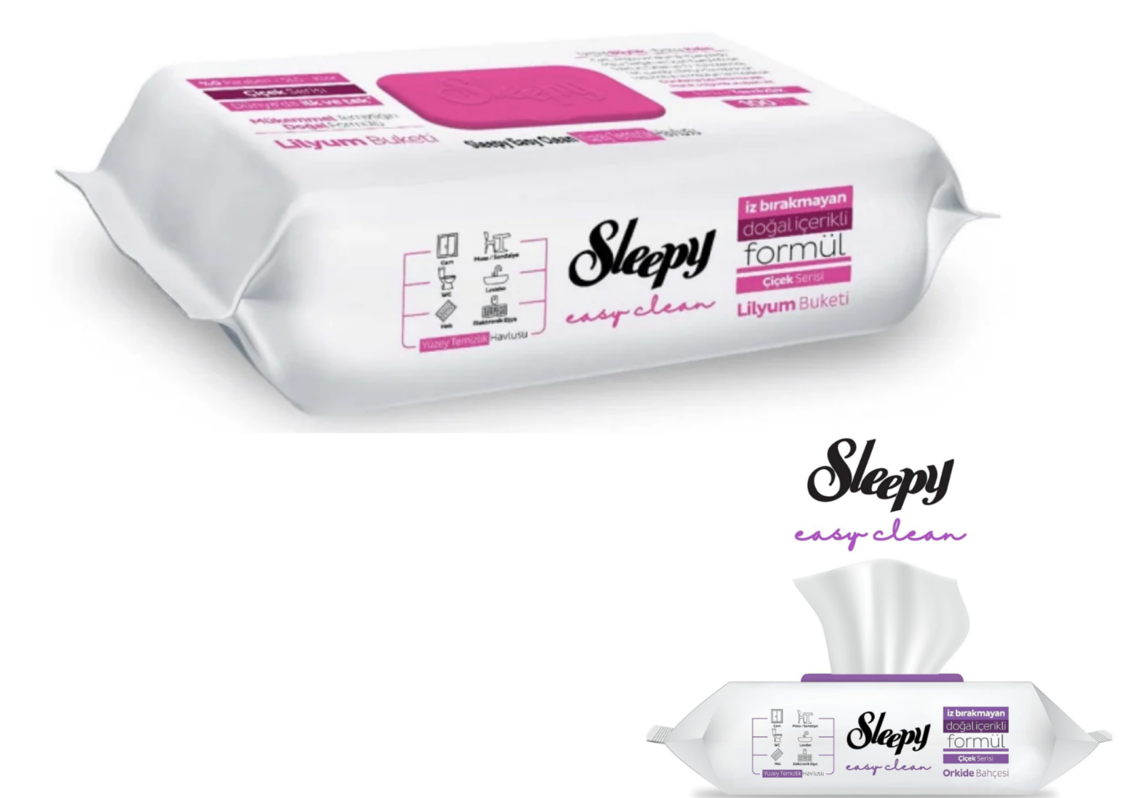 Sleepy Easy Clean Oberflächenreinigungstücher 3er Set – Weißseife, Orchidee & Bleichzusatz | je 100 Blatt | Hygienische Einwegtücher für Küche, Bad & Haushalt