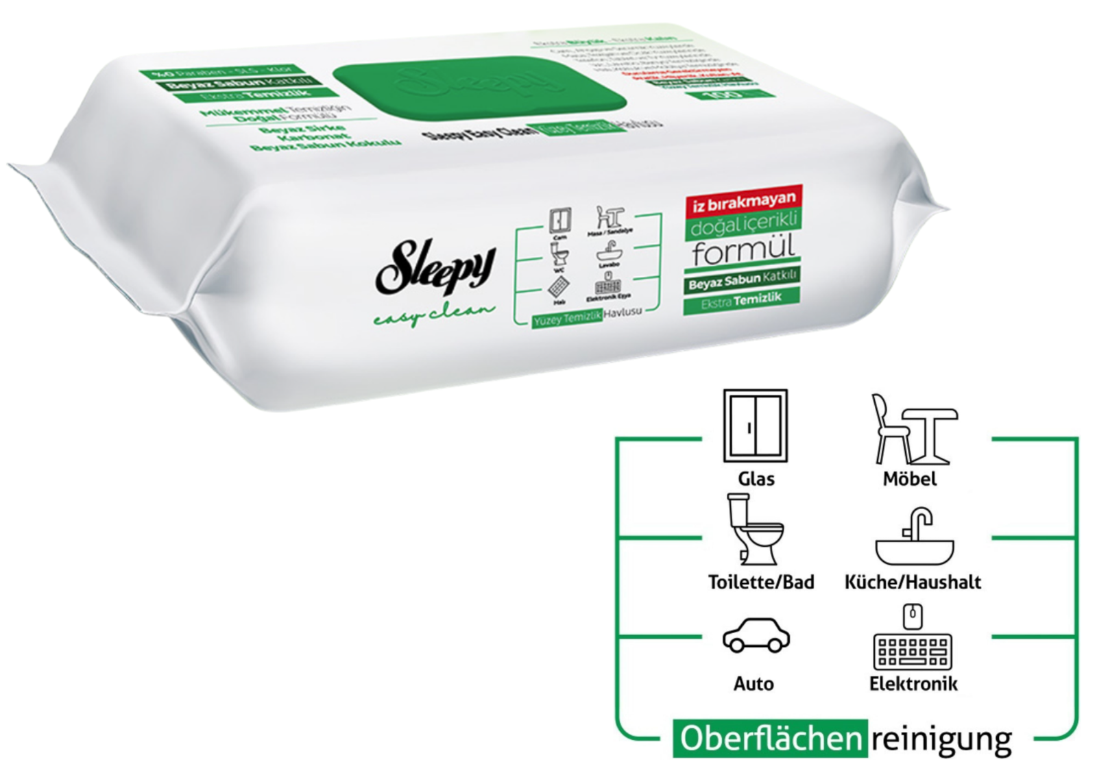 Sleepy Easy Clean Oberflächenreinigungstücher 3er Set – Weißseife, Orchidee & Bleichzusatz | je 100 Blatt | Hygienische Einwegtücher für Küche, Bad & Haushalt