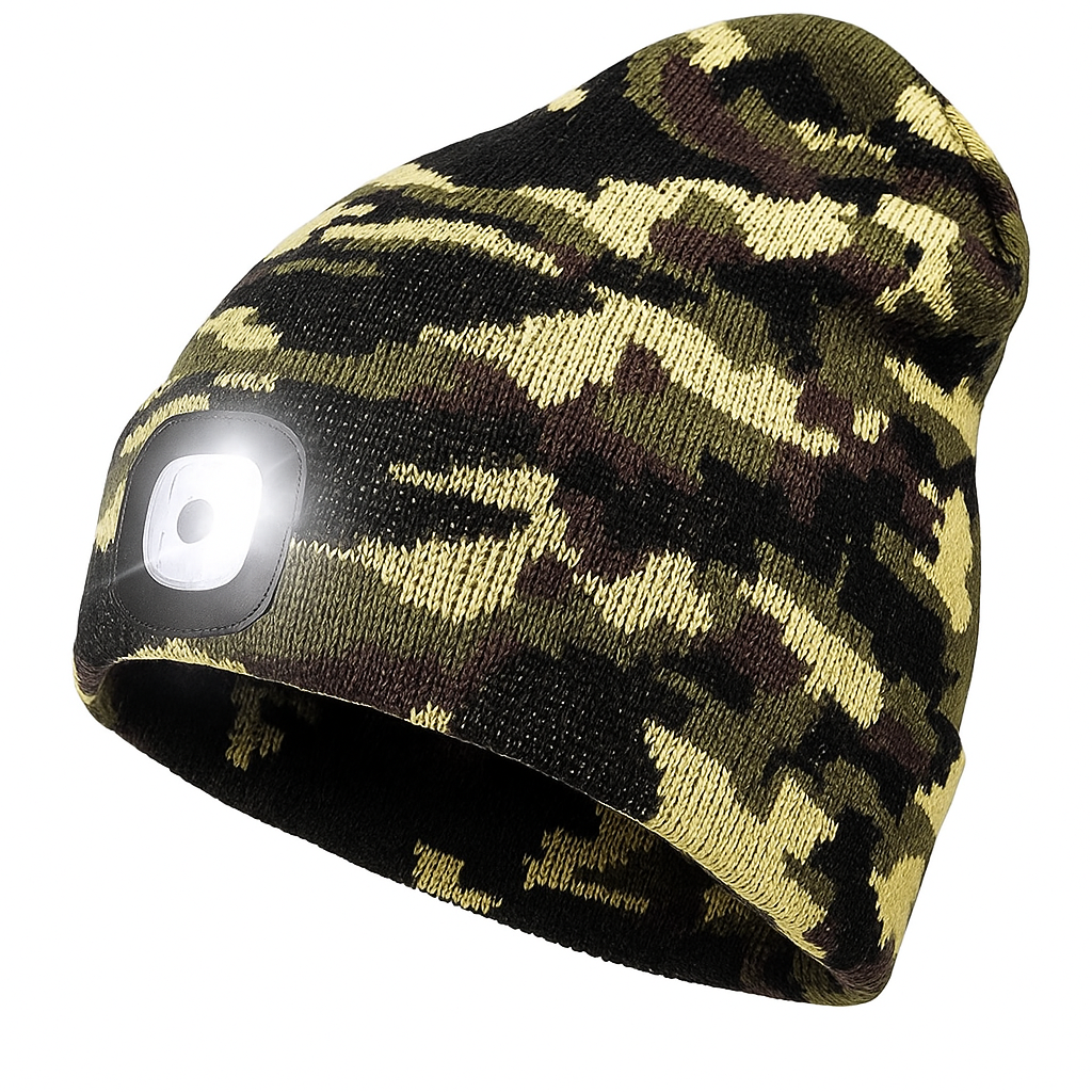 LED Strickmütze USB Aufladbar Beanie Wintermütze Tarnung Warm Licht 💡🧢1 stück