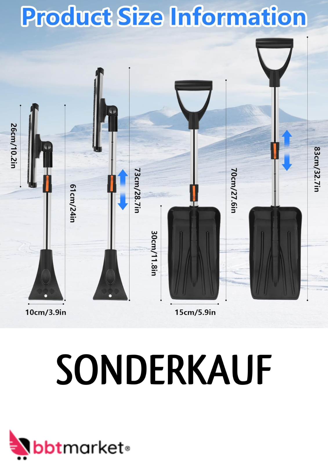 3-in-1 Eiskratzer Auto Set – Ausziehbare Schneebürste, Schneeschaufel & Drehkopf