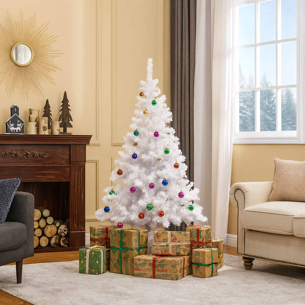 150cm Weihnachtsbaum Weiß 680 Spitzen mit Deko & Metallständer Künstlich 🎄