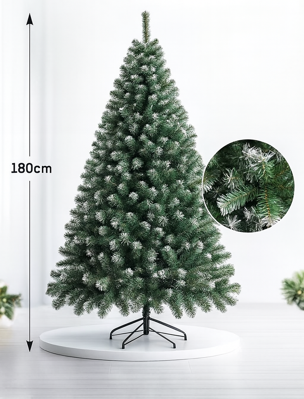180cm Weihnachtsbaum PVC mit 650 Spitzen und Eisenfuß Faltbar Schneeoptik 🎄