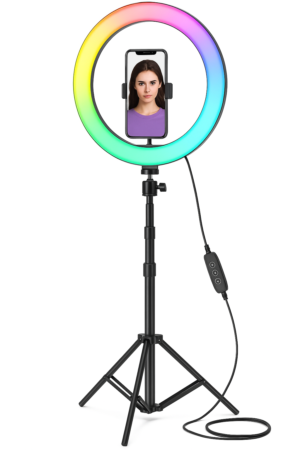 12 Zoll Ring Light 186cm | RGB 48 Modi dimmbar mit Handyhalter & Bluetooth