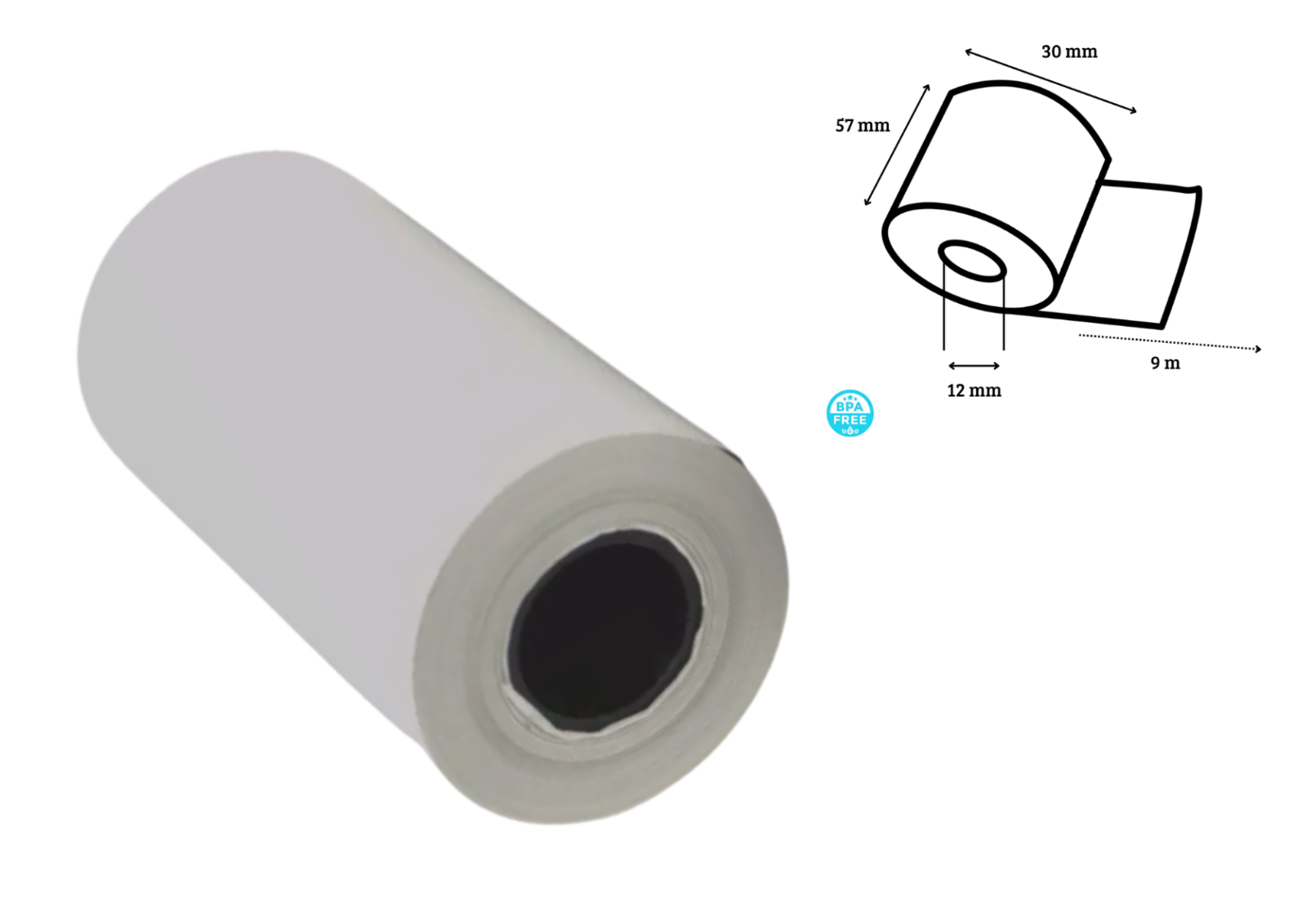 Thermorollen 57mm x 30mm x 12m | BPA-frei EC-Kassenrollen weiß | Thermopapier