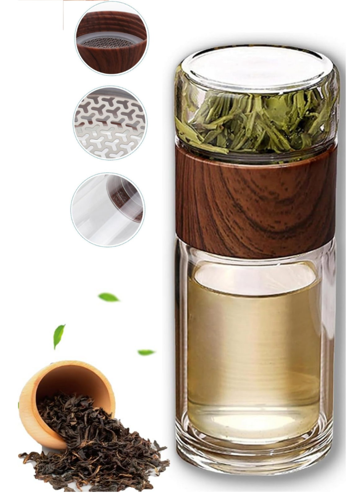 300 ml Hitzebeständiger Glas Teebecher mit Teesieb – Doppelwandige Teetasse