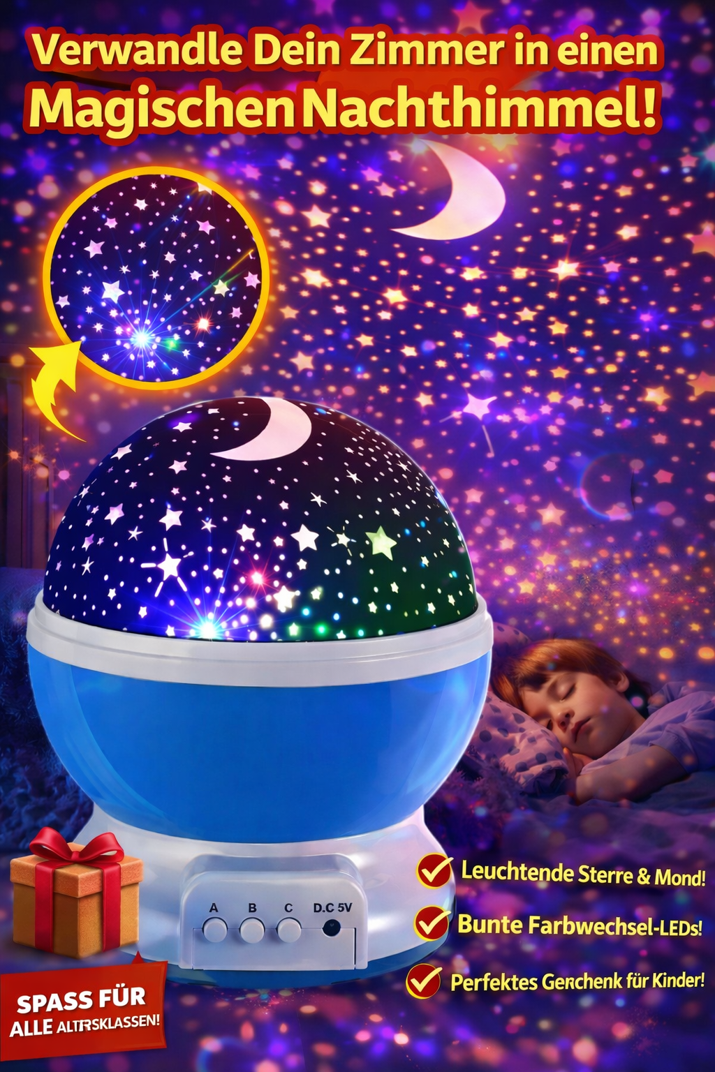 LED Sternenprojektor Nachtlicht 360° rotierend Partylicht mit Ständer 🌟