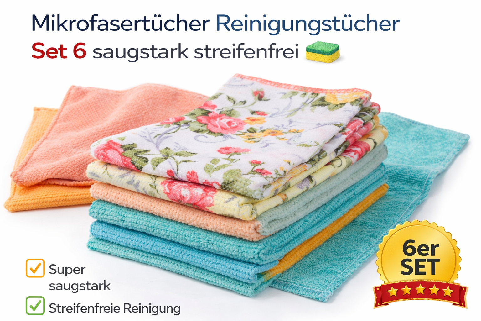 Mikrofasertücher Reinigungstücher Set 6 saugstark streifenfrei 🧽