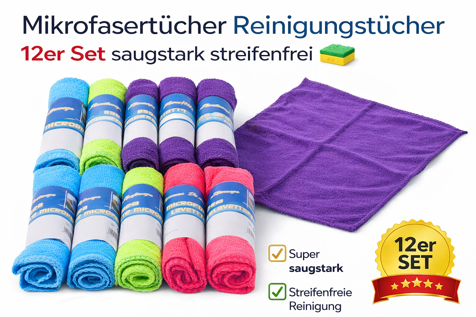 Mikrofasertücher Reinigungstücher 12er Set saugstark streifenfrei 🧽