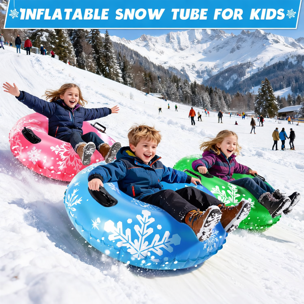 Snow Tube 90 cm –Aufblasbarer Schlitten für Kinder & Erwachsene in Rot Blau Grün
