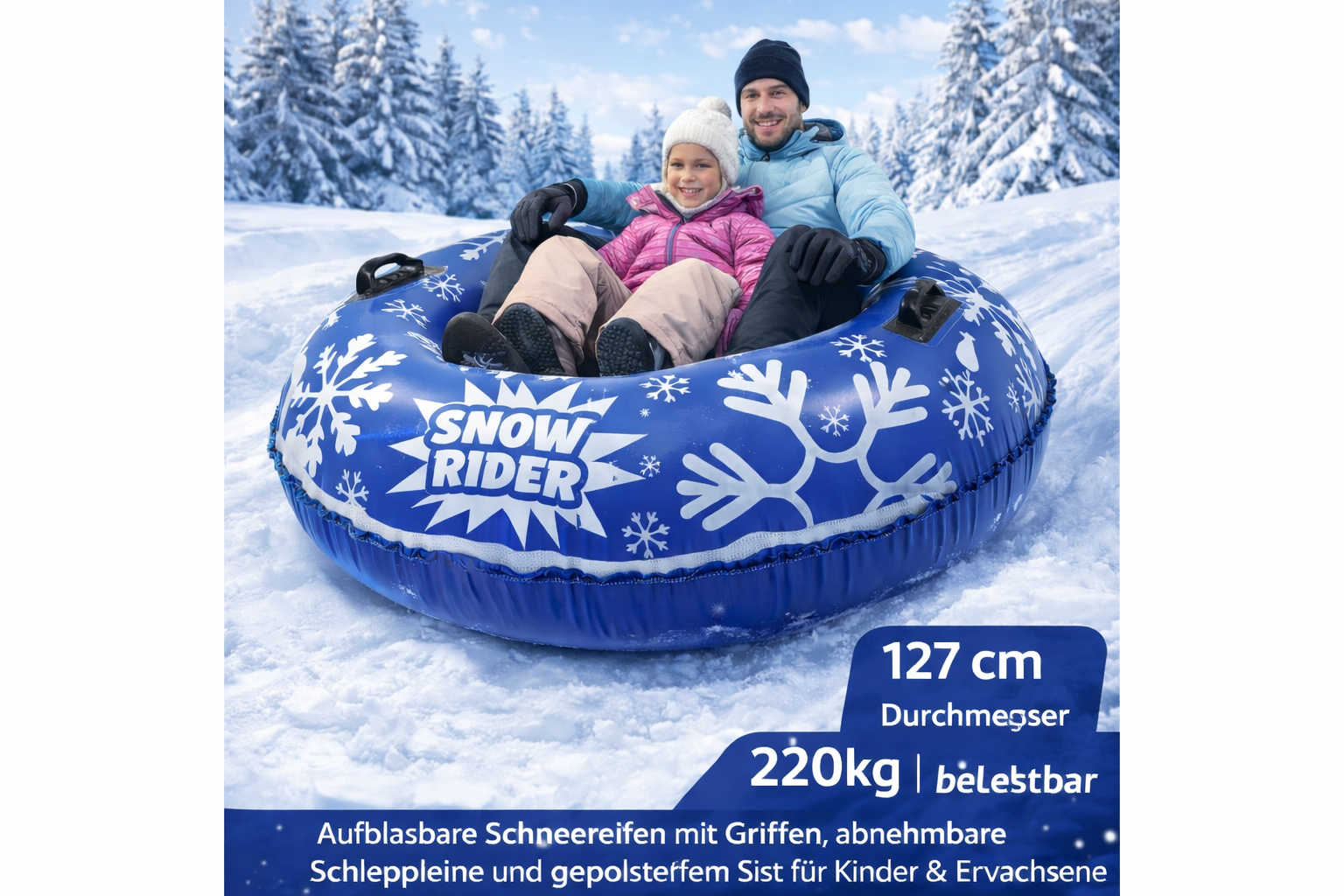 Snow Tube 90 cm –Aufblasbarer Schlitten für Kinder & Erwachsene in Rot Blau Grün