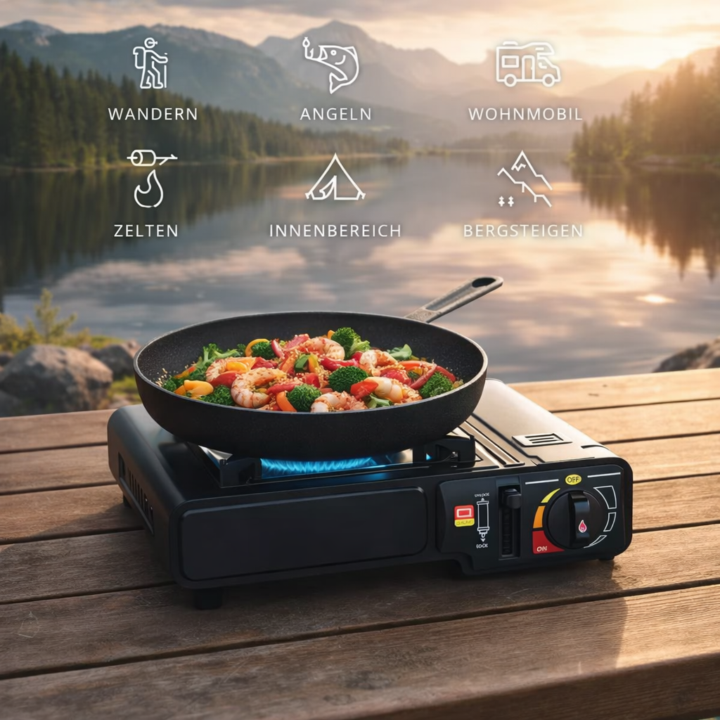 Gaskocher Campingkocher Gas Kocher Camping Herd Tischgrill Notfallkocher Koffer