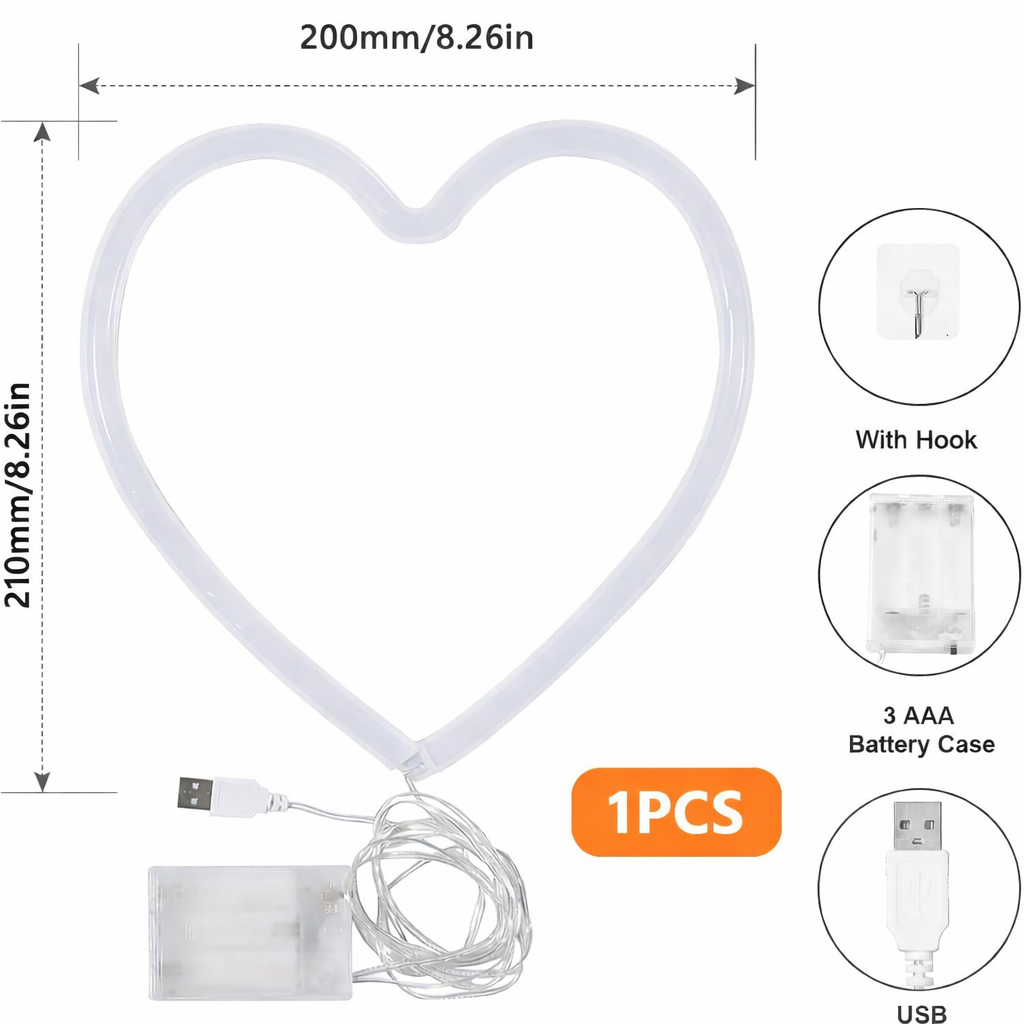 Rotes LED Herz Neon Schild USB Batterie Wanddeko Liebe Valentinstag 1 Stück