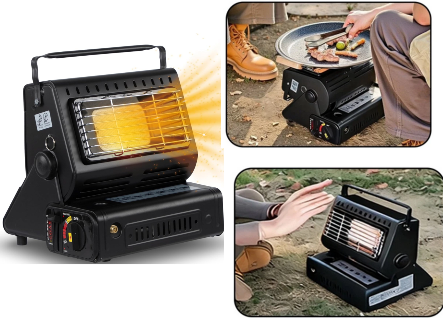 2in1 Tragbare Gasheizung Camping Gaskocher Heizstrahler Butan +4 Gas