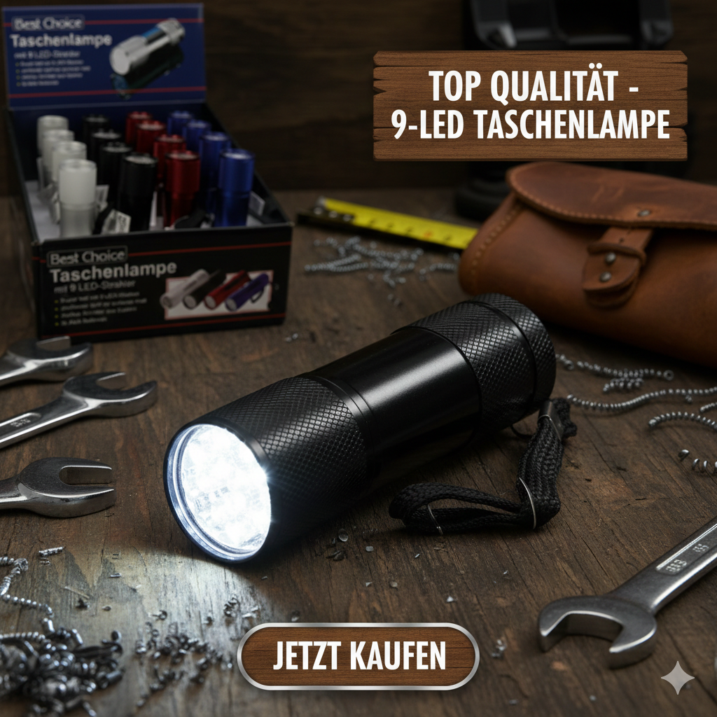 Taschenlampe 9 LED Strahler 9 cm ohne Batterie farbig sortiert - 1 stück
