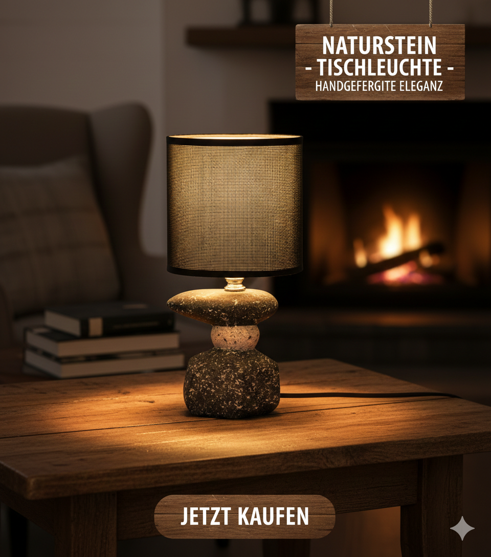 Lampe Steinoptik mit schwarzem Lampenschirm Keramik 27,5 cm 🖤