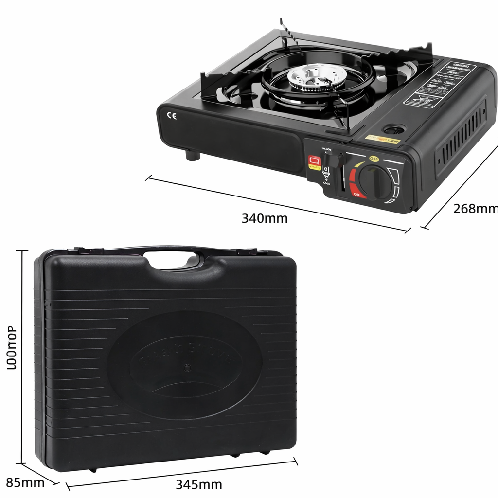 Gaskocher Campingkocher 2-in-1 mit Koffer + 4x Gas Kartuschen 2200W