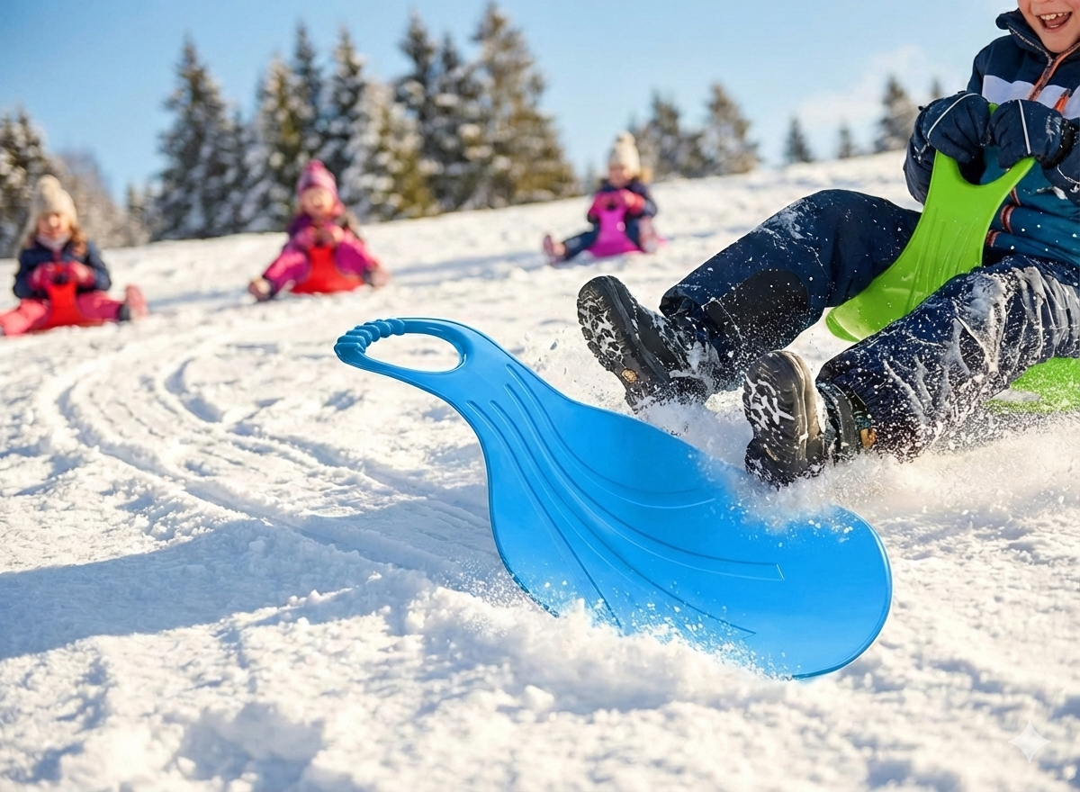 Poporutscher Schneerutscher mit Griff 50x36x8 cm – Leichter Schneeflitzer für Kinder und Erwachsene