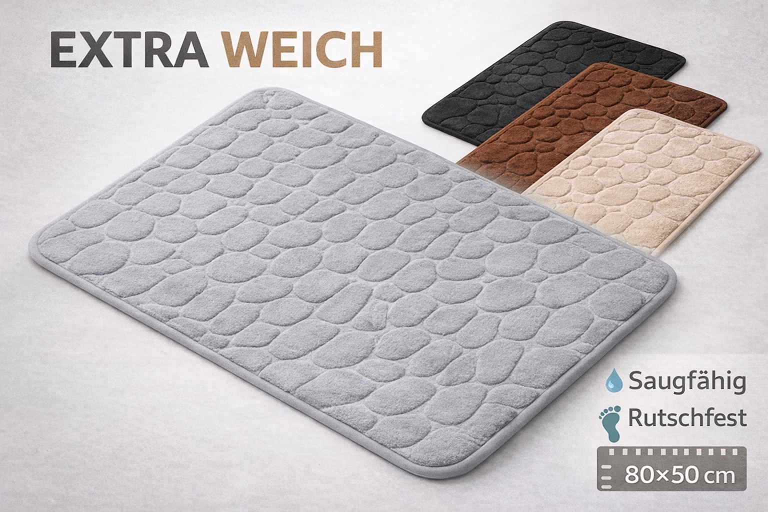 Badteppich 80x50 cm weich saugfähig rutschfest Dusche Badezimmer