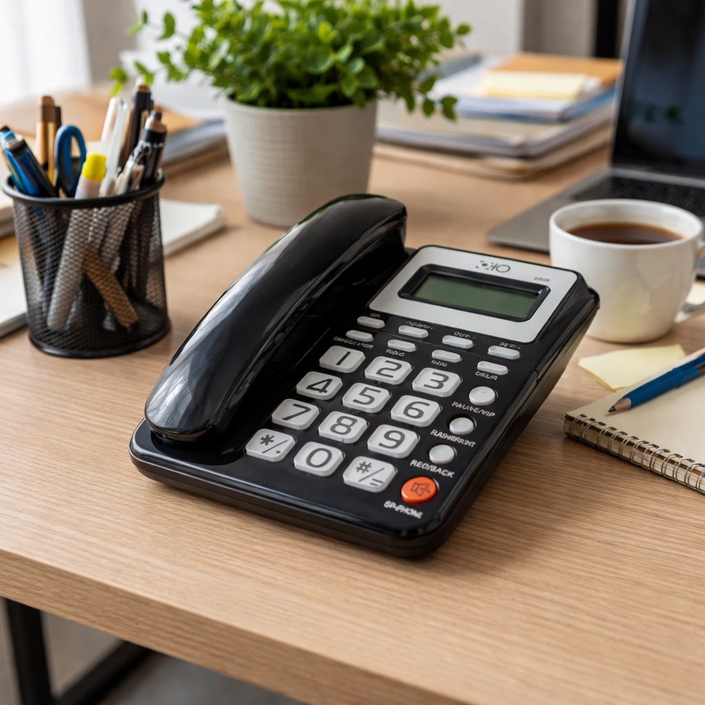 Festnetztelefon mit Anruferanzeige (FSK/DTMF) – LCD Display, Freisprechen, 50 Speicherplätze